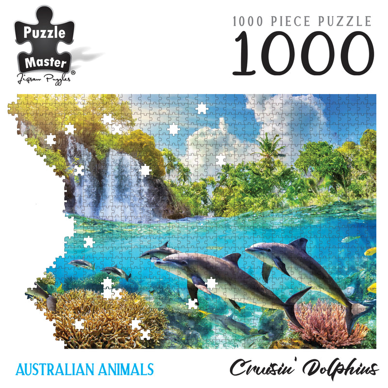 Load image into Gallery viewer, Crusin&#39; Dolphins 1000 Pc Puzzle
